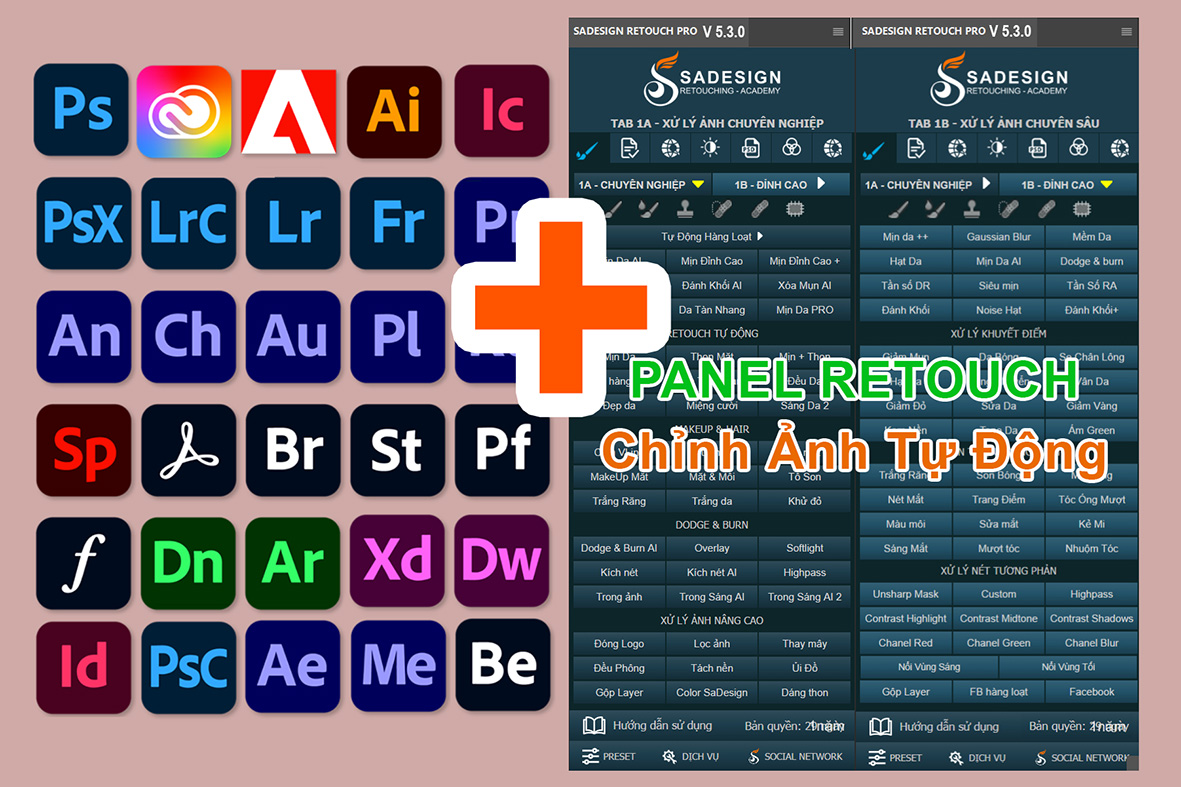 Combo Photoshop Bản Quyền + Sadesign Retouch Panel